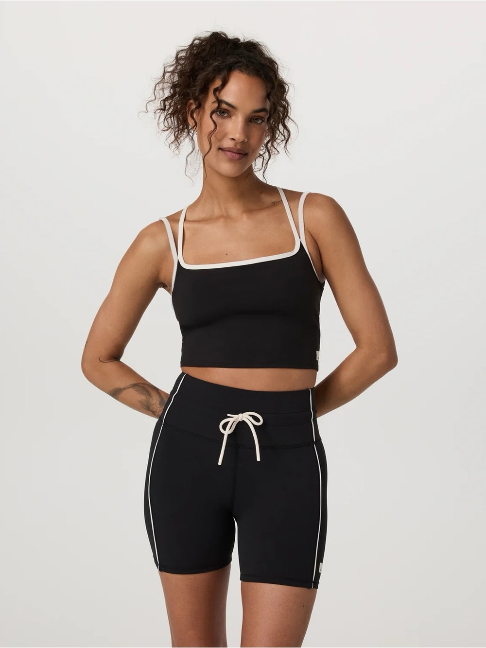 Women’s Black Contrast Trim Cropped Tank Top (One strap is Black)